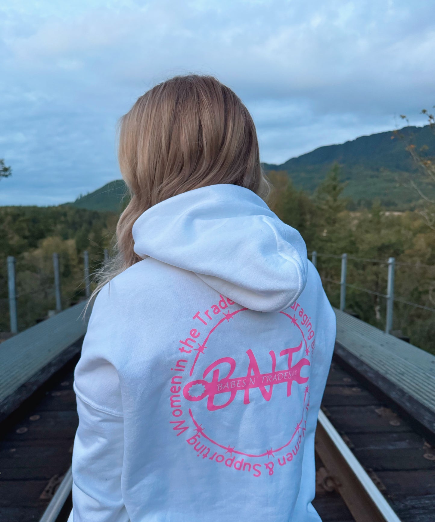 White & Safety Pink Hoodie