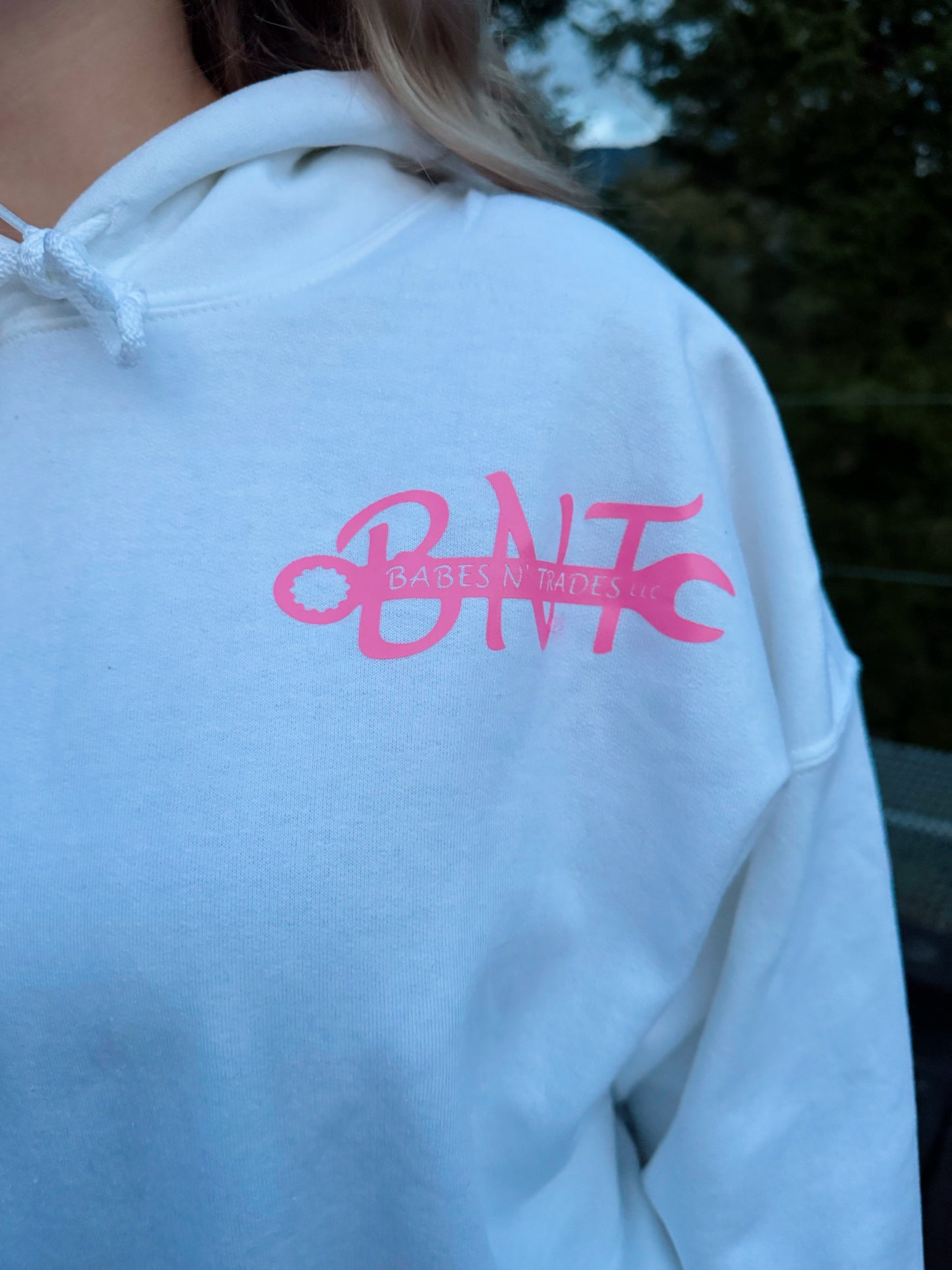 White & Safety Pink Hoodie