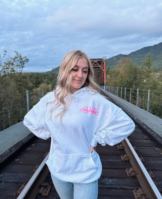 White & Safety Pink Hoodie